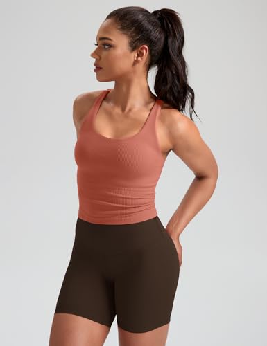 Image of HeyNuts Zeal Bras Longline Ribbed Medium Support Sports Bras, Crisscross Back Tank Tops with Removable Pads A-D Cups