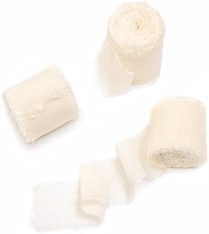 Ling's moment Handmade 1.5" Chiffon Silk-Like Ribbon Frayed Edges Ribbon for Wedding Flatlays Invitations Bouquets Gift Wrapping Decorations (Ivory, 18 Yards)