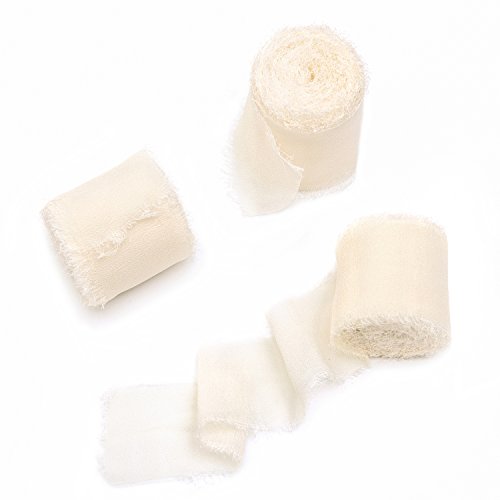 Ling's Moment Handmade 1.5" Chiffon Silk-Like Ribbon Frayed Edges Ribbon For Wedding Flatlays Invitations Bouquets Gift Wrapping Decorations (Ivory, 18 Yards) #TOP22