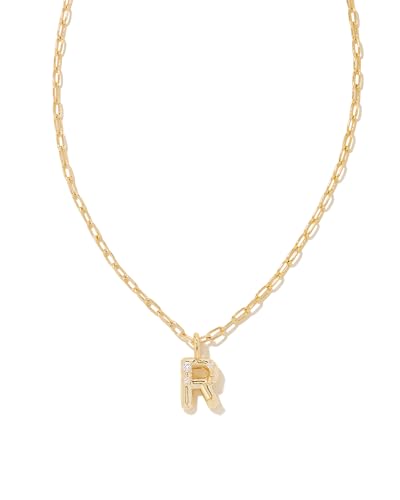 Kendra Scott Crystal Letter R Short Pendant Necklace 14k Gold-Plated Brass Fashion Jewelry for Women