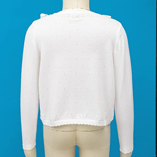 Sywiyi Kids Girls Cute Applique Lace Hollow Cardigan Long Sleeve Wave Bolero Outerwear for Formal Dress4