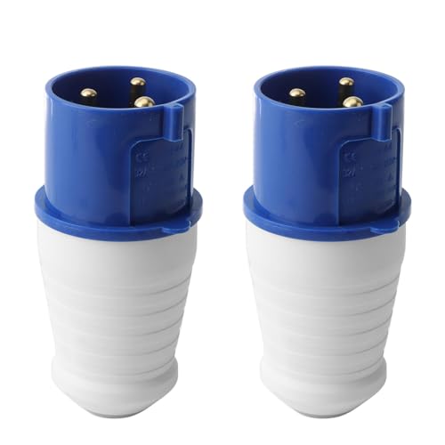 2 Pcs ELECTRICAL PLUG 32 Amp Industrial Plug Socket - 1-Phase 3 Pin Waterproof IP44 32A 220-250V Blue Electrical Connector with Male and Female Locking Mechanism