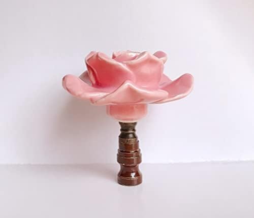 One of Pink Rose Porcelain Lamp Shade Finial, Harp Topper, 3" Tall,