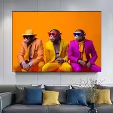 Tableau sur toile 3 singes sages coloré - Affiche animaux 20x30 cm