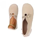 Zapatos planos ortopédicos de gamuza Mary Jane para mujer, de ajuste ancho, puntera redonda, suaves y cómodos, zapatos planos de ballet, beige, 37 EU