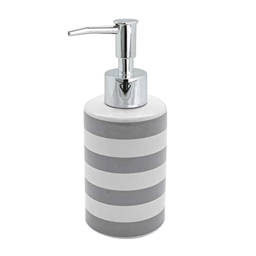 Harbour Housewares Soap Dispenser - Glazed Ceramic Household Hand Pump Bottle - 280ml - Grey Stripe