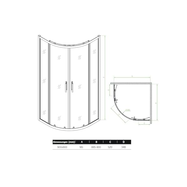 VBChome Duschkabine 90 x 90 x 185 cm Schwarz Viertelkreis Eckeinstieg Duschwand Schiebetür Duschabtrennung Klares Sicherheitsglas Dusche Duschtrennwand Viertelkreis 90x90 cm – Bild 4