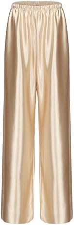 Women Satin Wide Leg Dress Pants Silk Casual Dressy Long Flowy Pa...