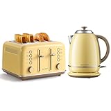 BUYDEEM DT640 4-Slice Toaster Silver with K640N Electric Kettle 1.7L Mellow Yellow