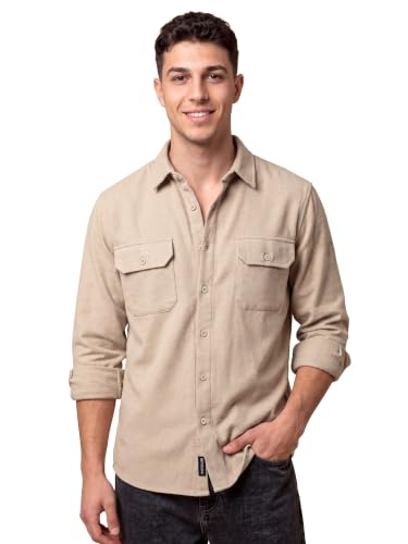 Image of Beyoung Solid Recycled Flannel Shirt for Men | Premium Cotton Flannel | Classic Pointed Collar