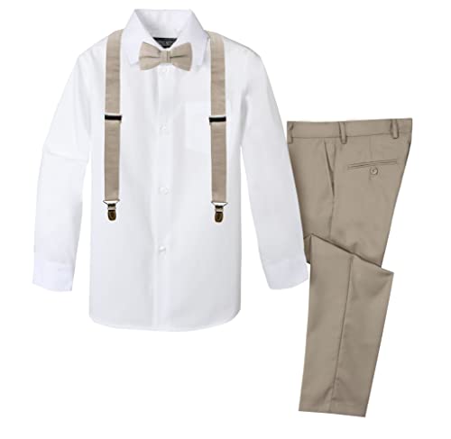 Spring Notion Boys' 4-Piece Linen Suspenders and Bow Tie Outfit