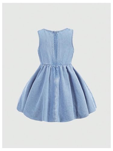 WDIRARA Toddler Girl's Bow Sleeveless Denim Bubble Dress Party Balloon Midi Dress2