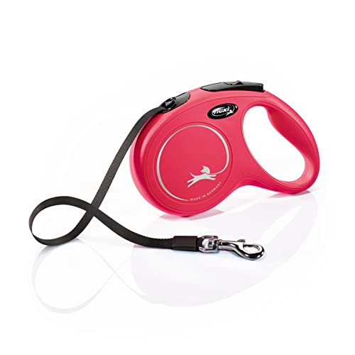 flexi® Classic M | 5m Gurt Roll-Leine für Hunde bis 25 kg | Rot | ausziehbare Hundeleine | Gewicht 274 gr | Maße 11.6 x 18.8 cm