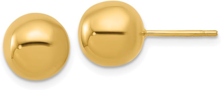 14k Yellow Gold High Polish 9.8mm Ball Stud Earrings Pair