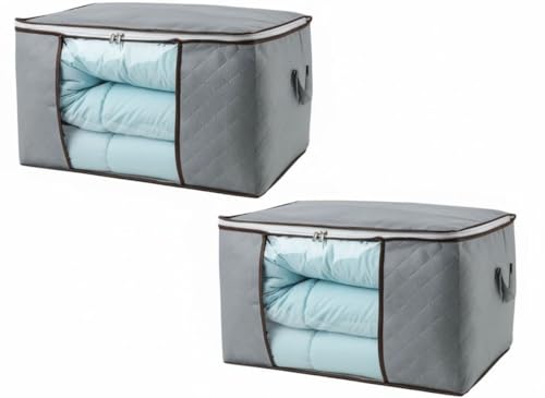 Kit Bolsas Organizadoras Tecido Premium | Caixas organizadoras | Dobraveis Empilhaveis Ziper Resistente Visor Transparente Alcas Laterais | Ideal para Roupas Cama Sapatos Brinquedos (2)