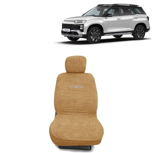Image of KINGSWAY Accessories Car Seat Covers Only Compatible with Hyundai Alcazar (7 Seater) 2024 Onwards Model | 100% Cotton Towel Fabric | Complete Set (Car Specific Front + Rear Seat Covers) in Beige Color