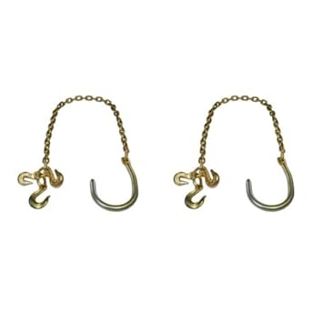 ME Brand Axle Chain with Large Style J Hook and Grab Hooks, Towing J Hooks, 5/16' x 4' Grade 70, Pair of Slip Hooks, Not for Recovery, Extra Wide-Opening Hook, Chain Length 4', J Hooks