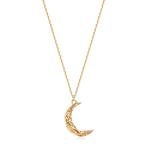 Mevecco Gold Dainty Crescent Necklace Half Moon Necklace 14K Gold Plated Cute Tiny Phase Moon Engraved Necklace Elegant Delicate Handmade Necklace for Women