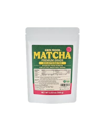 GRIN MOOD Matcha Powder - Organic Green Tea Powder - Decaffeinated Green Tea, Authentic Korean Matcha, Halal (3.53oz, Premium Grade)