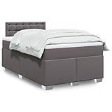 YNGBHFNOP Grey Similicuir Bed Frame with Mattress 120x190 cm, LED Lights, Pocket Spring Mattress and Topper for Adults, Modern Platform with Headboard, Easy Assembly, Durable Faux Leather Bed