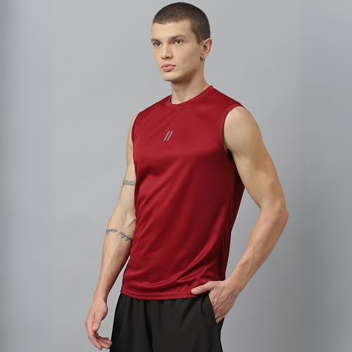 Image of ATICX Men's Polyester Sports Sleeveless T Shirt - Gym Vest, Workout Sando, Training Tank Top, Cut Sleeves Quick Dry Tee for Running, Swimming, Badminton, Fitness & Sports