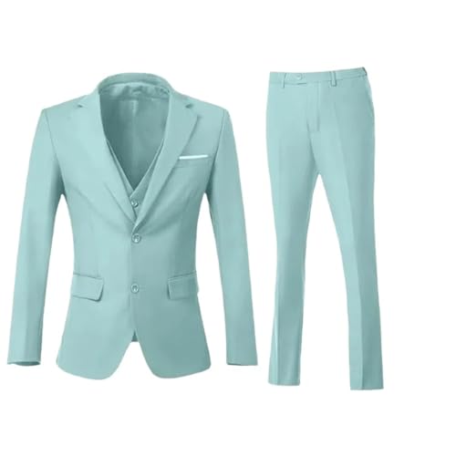 Men's 3-Piece Slim Fit Suit 2-Button Solid Blazer + Vest + Pants for Wedding & Business Set