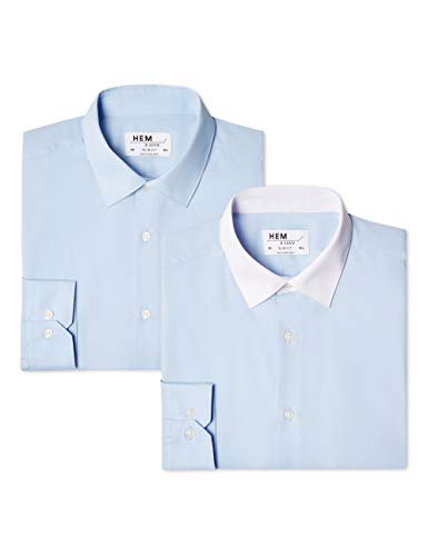 find. Herren Businesshemd 2 Pack Slim Shirt, Blau (Contrast Blue With White / Blue), 50 (Herstellergröße: 15.5)