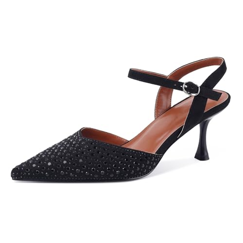 Image of CORNMOOD Stiletto Slingback Heels Pumps for Women | Glossy Patent Leather Kitten heel, Chic Dress Shoes for Modern Women, Ideal Wedding Evening Party and Work Office Outfit