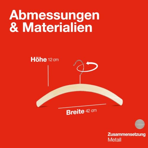 MAWA Kleiderbügel aus Holz, Set aus 10 platzsparende Kleiderbügel aus FSC®-zertifiziertem Buchenholz, ideal für für Hemden, Blusen, Anzüge und Jacken, 42 cm, Natur