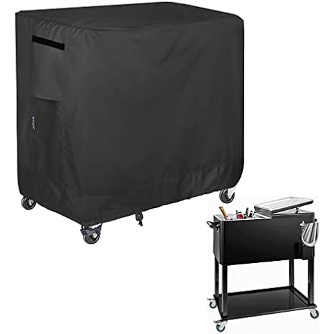 STEECA Waterproof Cooler Cart Cover Fits 80 Quart Patio Party Ice Chest Rolling Cooler, 36L x 20W x 34H inch, Black Cover