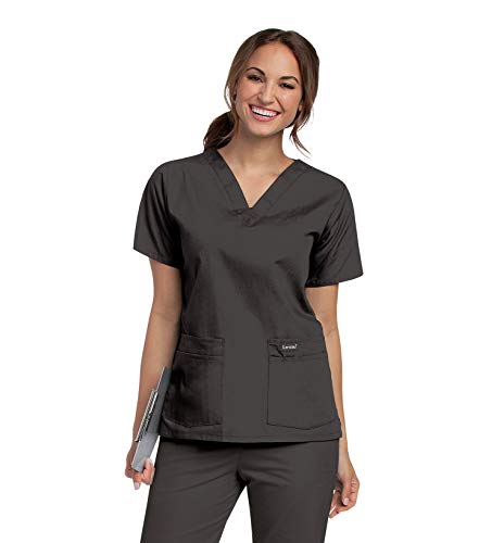 Landau Women's Durable and Comfortable 4-Pocket V-Neck Scrub Top Shirt, Black, XXXXX-Large