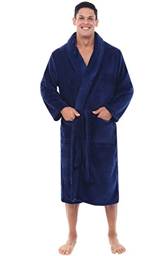 Alexander Del Rossa Men s Warm Fleece Robe, Plush Bathrobe, Large-XL Navy Blue (A0114NBLXL)