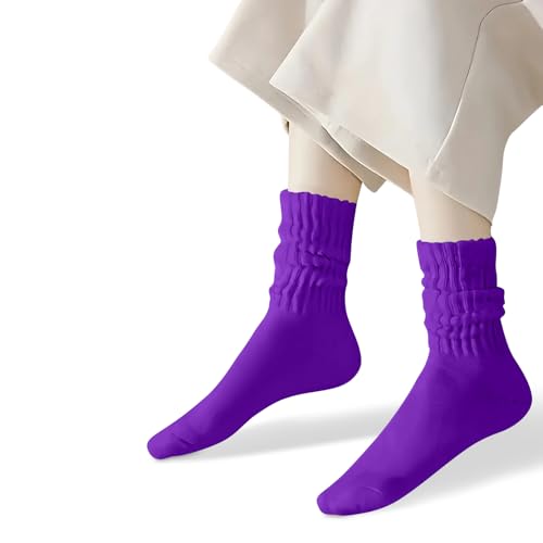 Image of COUVER Womens Scrunched Slouch Socks Soft Cotton Breathable Retro Crew or Knee High, Multiple Colors