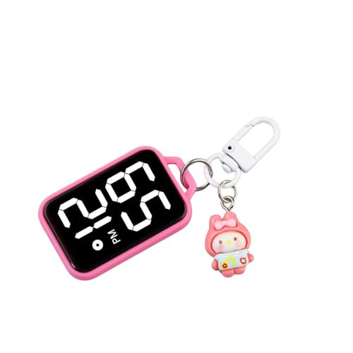 Relógio Digital Portátil com Chaveiro, Display LED, Capa Colorida, Decorativo para Mochilas, Acessório Estudantil Multifuncional, (Rosa)