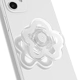 OnTheGrip Cute Transparent Daisy Flower Shape Design Mobile Phone Grip Multi Functional Collapsible Stand Holder for Smartphone Tablet Cell Phone Accessory (White)