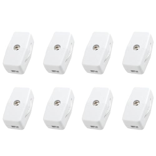 BE-TOOL 8PCS Adjustable Rotary Control Switches Replacement, 3A AC125V Inline Rotary Cord Switches, for 18/2 SPT - 2 lamp Cords (White)