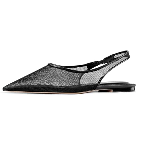 Saekcted Mesh Ballet Flats Shoes for Women Low Heel Pointed Toe Pumps Slingback Flat Shoes Casual Dress 0.4 Inches Heels