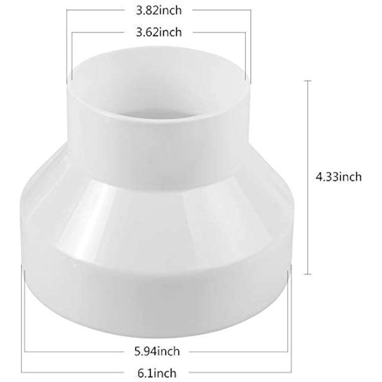 CABAX Duct Reducer 6 to 4 inch Air Duct Adapter HAVC Pipe Connector for Inline Ventilation System (150mm to 100mm), White