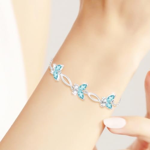 Image of Sterling Silver Butterfly Link Bracelet for Women,Adjustable Charming Dainty Jewelry,Ideal Gift for Mom,Wife and Her