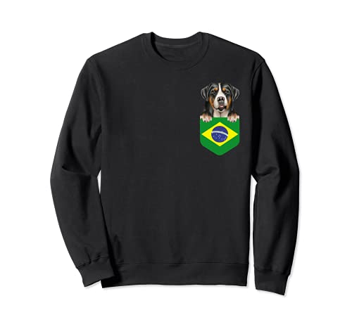 Brazil Flag Greater Swiss Mountain Dog Dog In Pocket Sweatshirt, Black