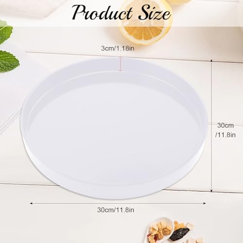 GIDWRIY Deko Tablett Rund 30 cm,Dekoteller,Deko Platte,Tablett für Kerzen,Serviertablett,Dekorative Tabletts,Speiseteller,Teelicht Tabletts,Servierplatte,KerzentellerKerzentablett für Tisch-Weiß