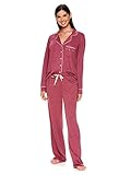 bebe Womens Pajama Sets - PJ Set for Women - Long Sleeve Button Down Shirt and Pamaja Pants Lounge Sleepwear Set (Red Plum Heather, Small)