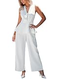 CUPSHE Damen Jumpsuit V-Ausschnitt Ärmellos Overall Rüschen Weite Beine Mesh Brustdesign Elegant Overall