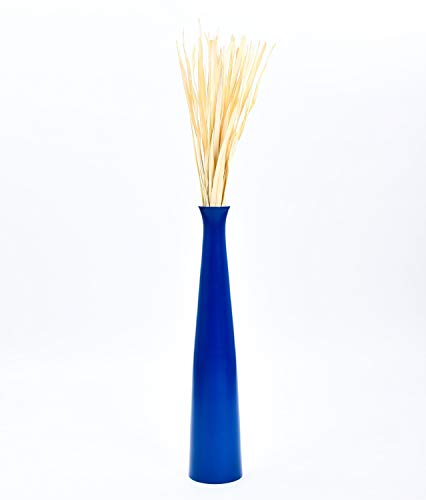 LEEWADEE Large Floor Vase – Handmade Flower Holder Made of Wood, Sophisticated Vessel for Decorative Branches and Dried Flowers, 36 inches, Blue