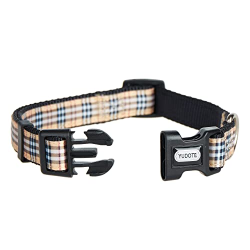 YUDOTE Begie Hundehalsband- und Leine, Nylon, kariert, britischer Stil, weich, stark, passendes Set für kleine Rassen, tägliches Spazierengehen
