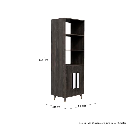 Image of Bniture Book Shelf Wooden | Engineered Wood Bookshelf for Home with 2 Door & 3 Shelf | Multipurpose Open Book Shelf Stand for Library, Study Room & Living Room | Flower Wenge