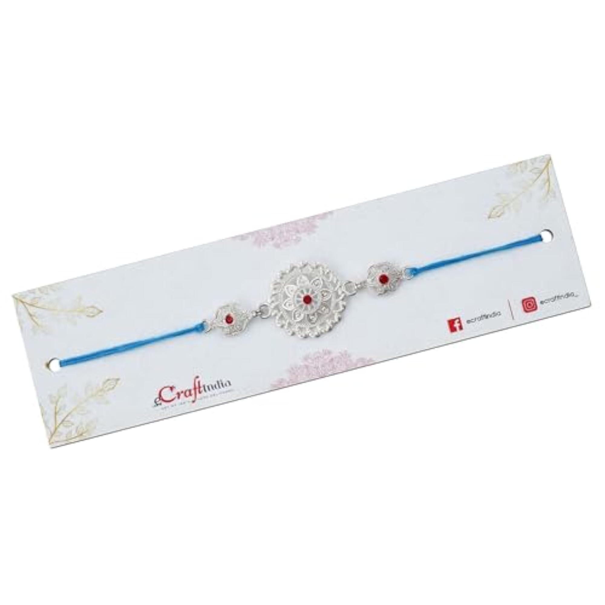 Floral Silver Rakhi for Brother with Roli Chawal Pack