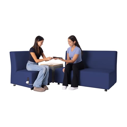Image of FDP Pro Series Upholstered Armless Mobile Sofa with Tech Outlet, USB Charging and Locking Casters for Portability Commercial Seating for Hotel Lobby, Office, Restaurant, Waiting Room - Navy