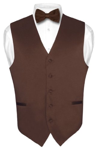 Men's Dress Vest & BowTie Solid CHOCOLATE BROWN Color Bow Tie Set for Suit Tux