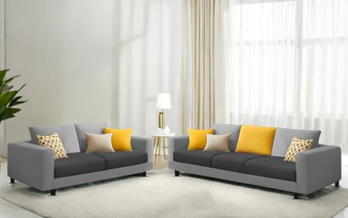Image of Galib 3+2 Seater Sofa Set for Living Room (Black Grey Fabric) Premium Fabric Sofa Set